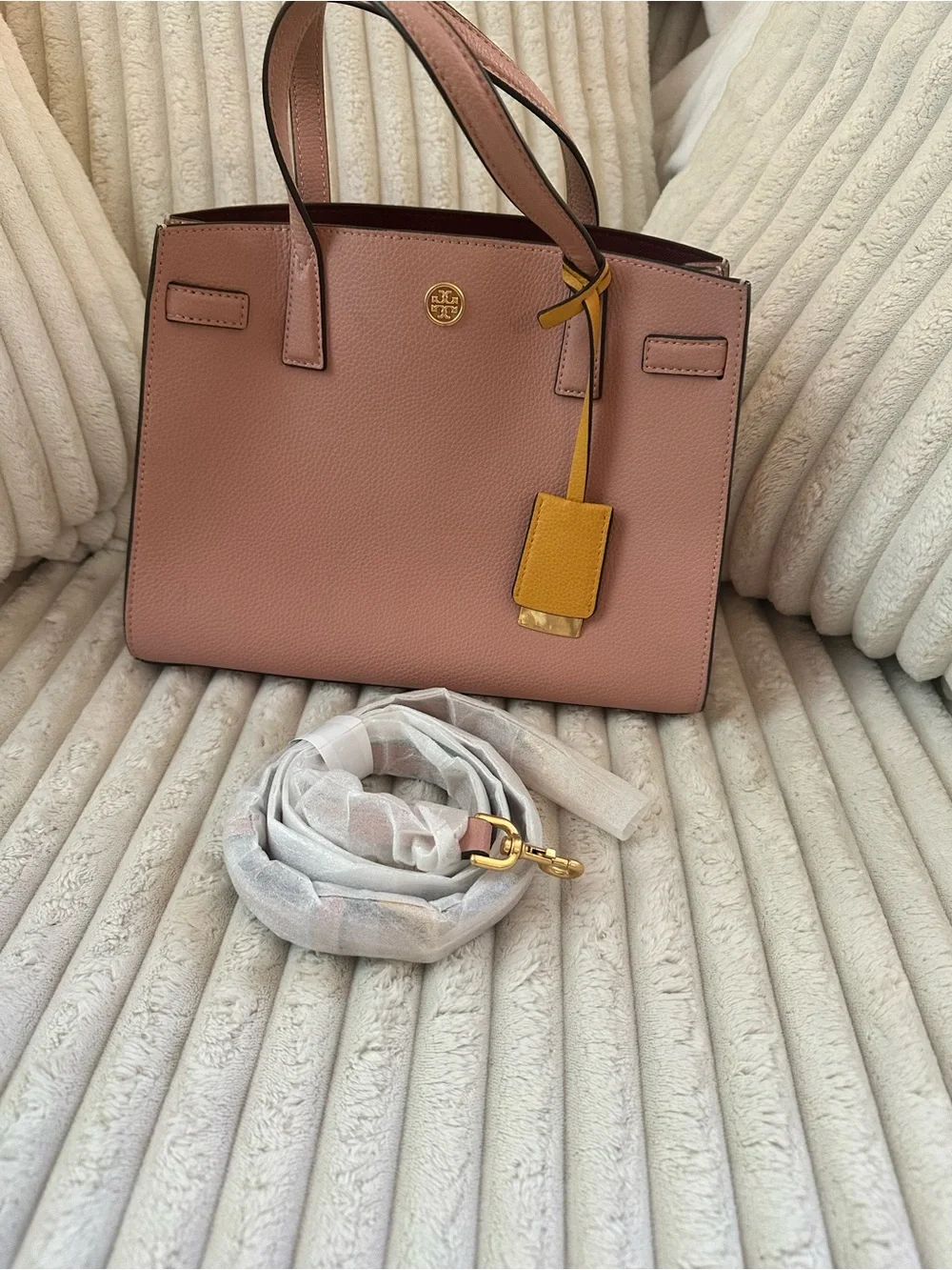 Tory Burch Dusty Rose Leather Satchel with Mustard Tag